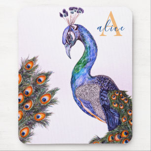 Elegant Waterverf Peacock Monogram Roze Muismat