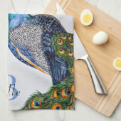 Elegant Waterverf Peacock Monogram Theedoek (Quarter Fold)