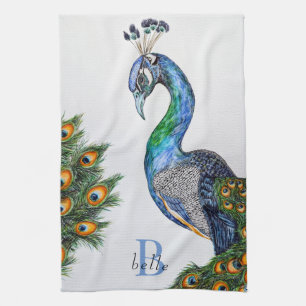 Elegant Waterverf Peacock Monogram Theedoek