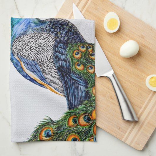 Elegant Waterverf Peacock Monogram Theedoek (Quarter Fold)