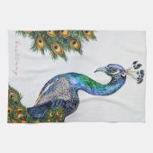 Elegant Waterverf Peacock Monogram Theedoek (Horizontaal)