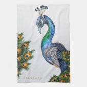 Elegant Waterverf Peacock Monogram Theedoek (Verticaal)