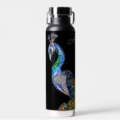 Elegant Waterverf Peacock Monogram Waterfles (Voorkant)