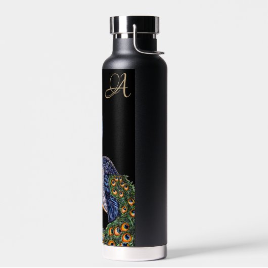 Elegant Waterverf Peacock Monogram Waterfles (Links)