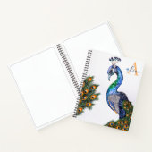Elegant Waterverf Peacock Monogram White Notitieboek (Binnen)