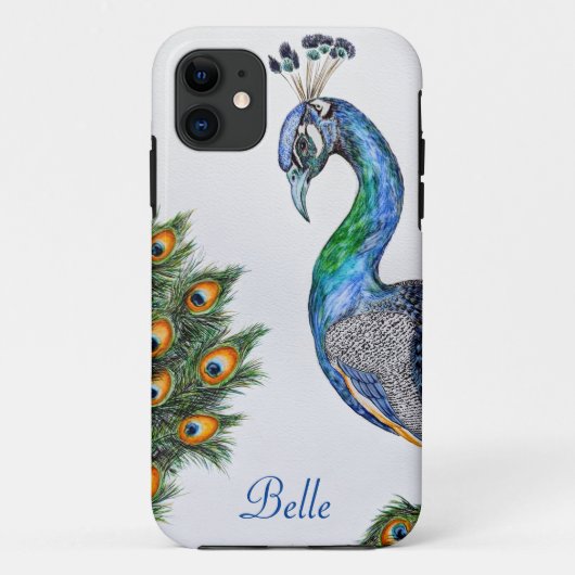 Elegant Waterverf Peacock op maat Case-Mate iPhone Case (Achterkant)