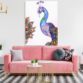 Elegant Waterverf Peacock Roze Canvas Afdruk (Insitu (Woonkamer))