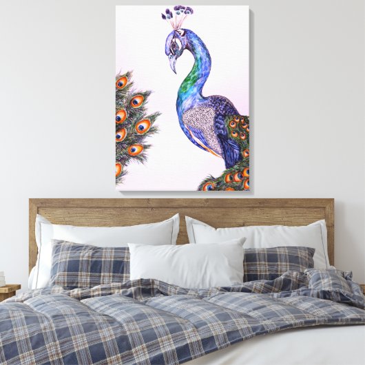 Elegant Waterverf Peacock Roze Canvas Afdruk (Insitu (Slaapkamer))
