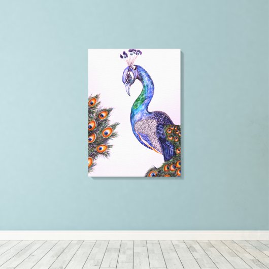 Elegant Waterverf Peacock Roze Canvas Afdruk (Insitu (Houten vloer))