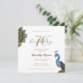 Elegant Waterverf Peacock Surprise Birthday Party Kaart (Staand voorkant)