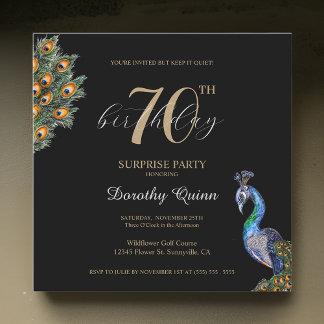 Elegant Waterverf Peacock Surprise Birthday Party Kaart