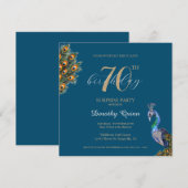 Elegant Waterverf Peacock Surprise Birthday Party Kaart (Voorkant / Achterkant)