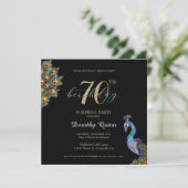 Elegant Waterverf Peacock Surprise Birthday Party Kaart (Staand voorkant)