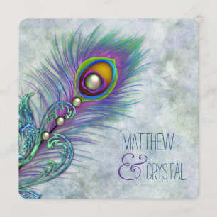 Elegant  Waterverf Peacock Wedding Kaart