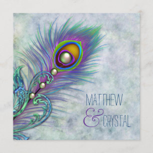 Elegant Waterverf Peacock Wedding Kaart