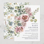 Elegant Waterverf Peonies Floral Baby shower Kaart (Voorkant / Achterkant)