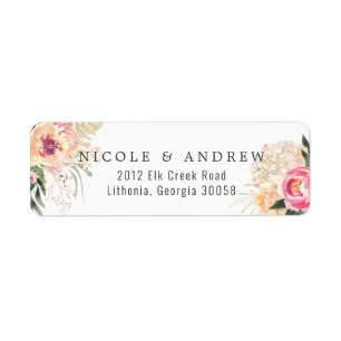 Elegant Waterverf Peony   Roze Floral Wedding Etiket