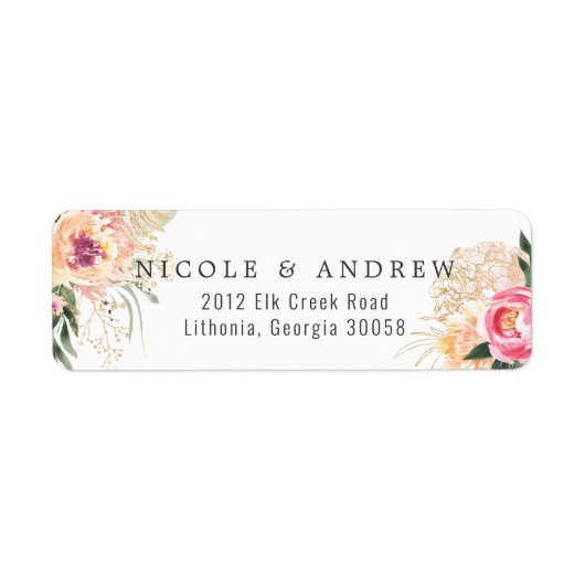Elegant Waterverf Peony | Roze Floral Wedding Etiket (Voorkant)