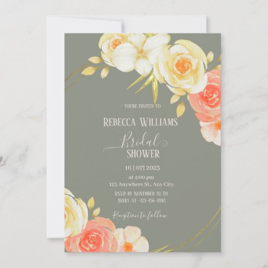 Elegant Waterverf perzik Roos & Sage Green floral Kaart (Voorkant)