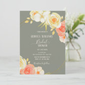 Elegant Waterverf perzik Roos & Sage Green floral Kaart (Staand voorkant)