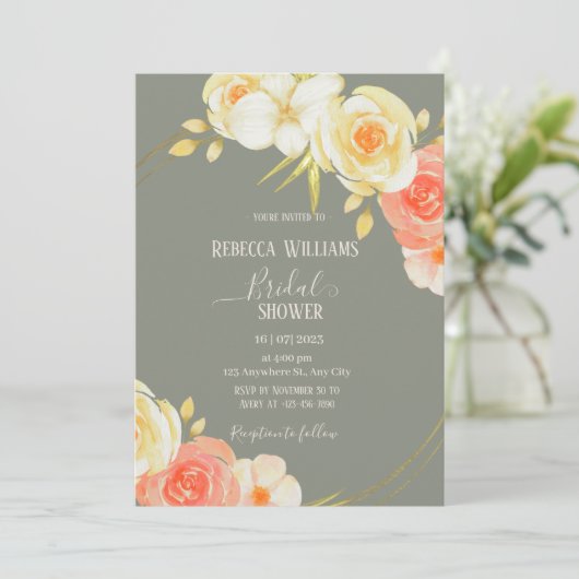 Elegant Waterverf perzik Roos & Sage Green floral Kaart (Staand voorkant)