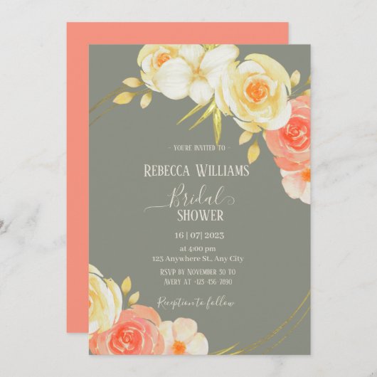 Elegant Waterverf perzik Roos & Sage Green floral Kaart (Voorkant / Achterkant)