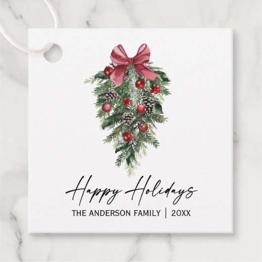 Elegant Waterverf Pine Calligraphy Ink Holiday Bedankjes Labels (Voorkant)