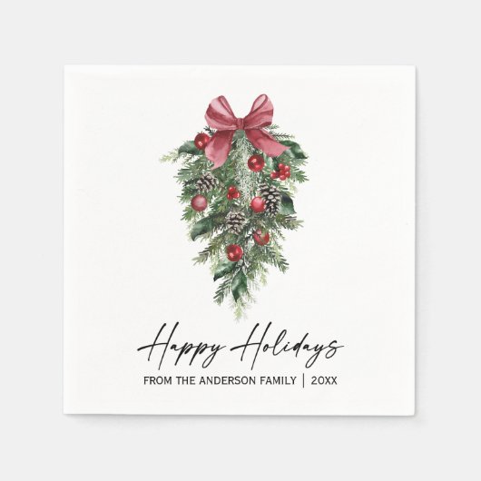 Elegant Waterverf Pine Calligraphy Ink Holiday Servet (Voorkant)