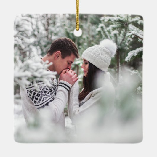 Elegant Waterverf Pine Couple Eerste Kerstmis Keramisch Ornament (Achterkant)