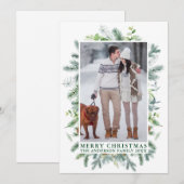 Elegant Waterverf Pine Lijst Foto Groen Feestdagenkaart (Voorkant / Achterkant)