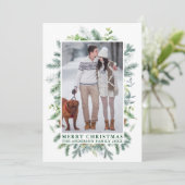 Elegant Waterverf Pine Lijst Foto Groen Feestdagenkaart (Staand voorkant)