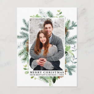 Elegant Waterverf Pine Lijst met kerstmis Briefkaart
