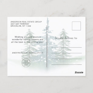 Elegant Waterverf Pine Tree Christmas Company Briefkaart
