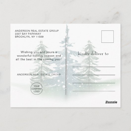 Elegant Waterverf Pine Tree Christmas Company Briefkaart (Achterkant)