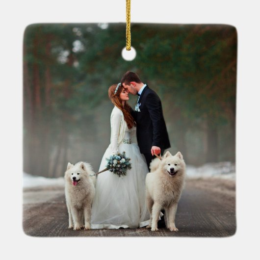 Elegant Waterverf Pine Weddenschap Eerste Kerstmis Keramisch Ornament (Achterkant)