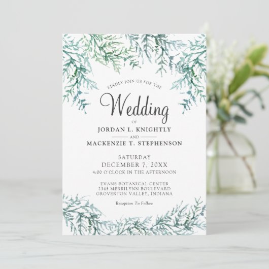 Elegant Waterverf Pine Wedding Kaart (Staand voorkant)