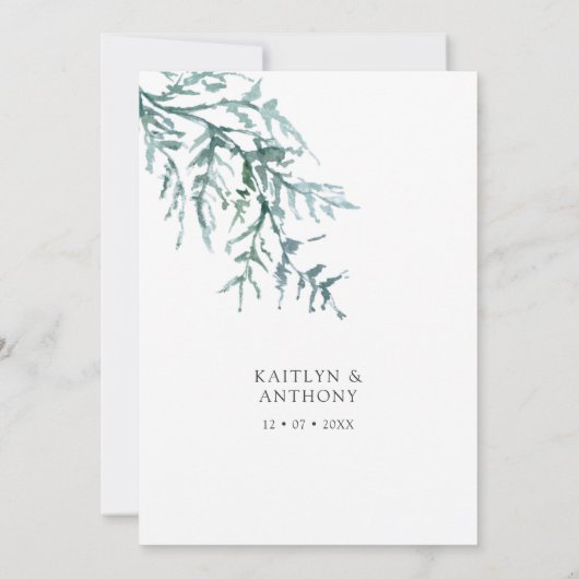 Elegant Waterverf Pine Wedding Kaart (Achterkant)