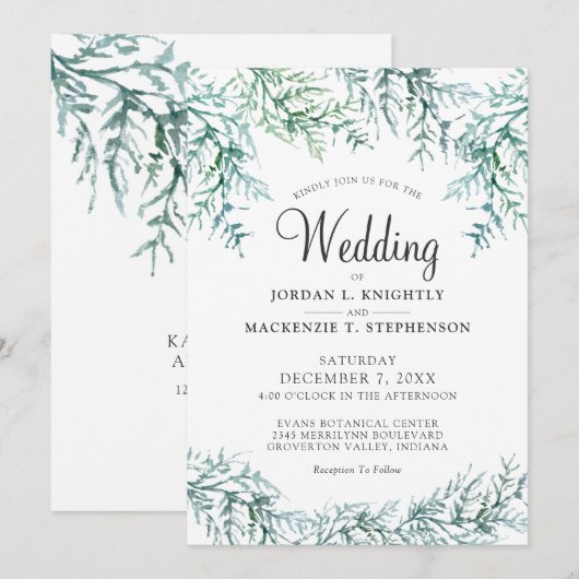 Elegant Waterverf Pine Wedding Kaart (Voorkant / Achterkant)