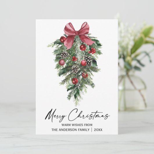 Elegant Waterverf Pines Calligrafie Kerstmis Feestdagenkaart (Staand voorkant)