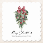 Elegant Waterverf Pines Calligrafie Kerstmis Kartonnen Onderzetters (Voorkant)