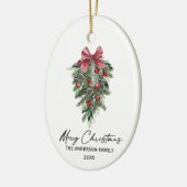 Elegant Waterverf Pines Calligrafie Kerstmis Keramisch Ornament (Links)