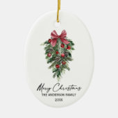 Elegant Waterverf Pines Calligrafie Kerstmis Keramisch Ornament (Voorkant)