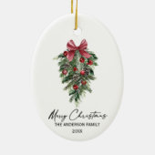 Elegant Waterverf Pines Calligrafie Kerstmis Keramisch Ornament (Achterkant)