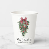 Elegant Waterverf Pines Calligrafie Kerstmis Papieren Bekers (Voorkant)