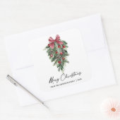 Elegant Waterverf Pines Calligrafie Kerstmis Vierkante Sticker (Envelop)