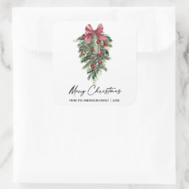 Elegant Waterverf Pines Calligrafie Kerstmis Vierkante Sticker