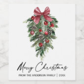 Elegant Waterverf Pines Calligrafie Kerstmis Wijn Etiket (Enkel label)