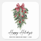 Elegant Waterverf Pines Calligraphy Ink Holiday Vierkante Sticker (Voorkant)