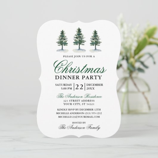 Elegant Waterverf Pines kerst Kaart (Staand voorkant)