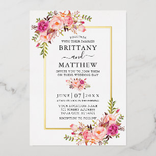 Elegant Waterverf Pink Blush Floral Weddenschap Go Folie Uitnodiging